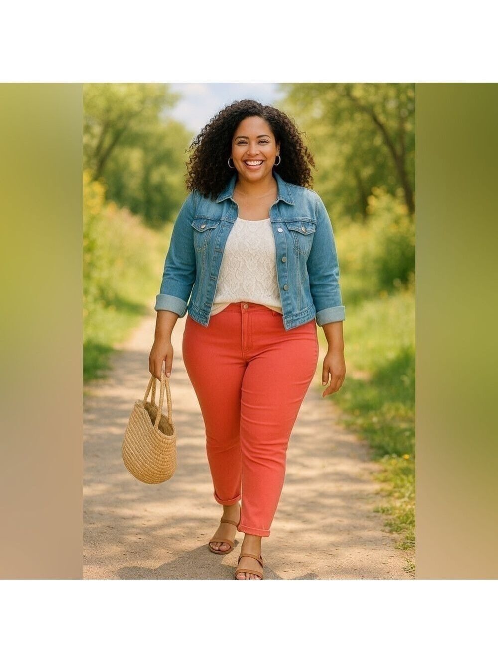 Plus Size 14 Coral Red Slim Fit High Rise Stretch Jeans New Summer Pants